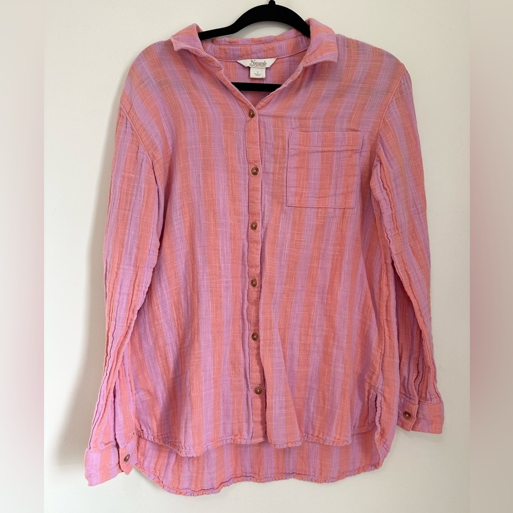 Natural reflections size small gauze button down cotton blouse beach resort